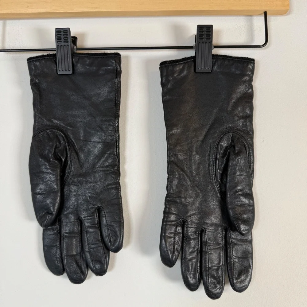 Women's Leather Cashmere Blend Gloves Black Lambswool Lined Sleek Winter